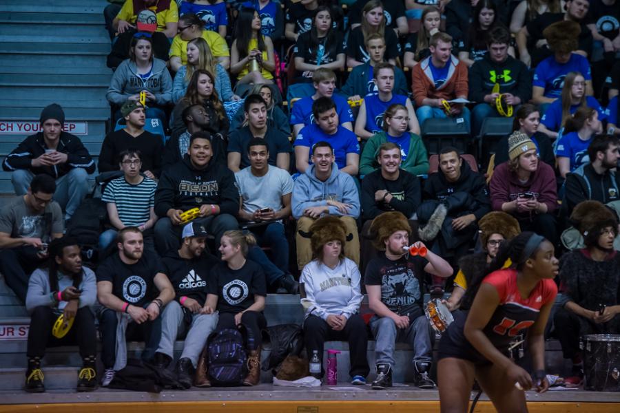 UM Bisons fans sit in full rows at a game inside of a gym at the Investors Group Athletic Centre.