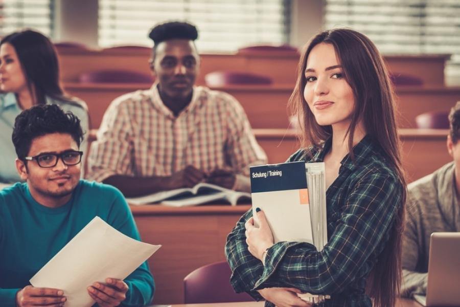 diverse group of students in lecture hall