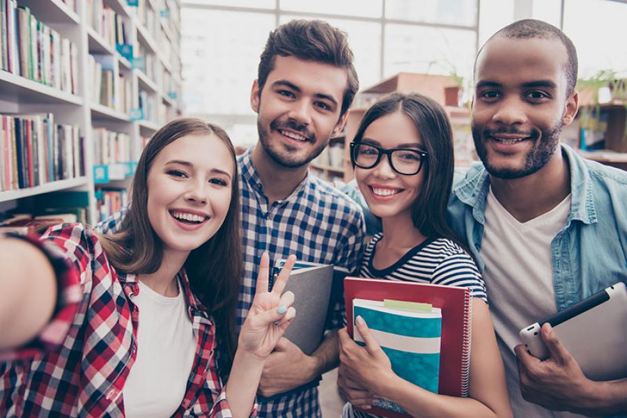 diverse group of university students casually chatting