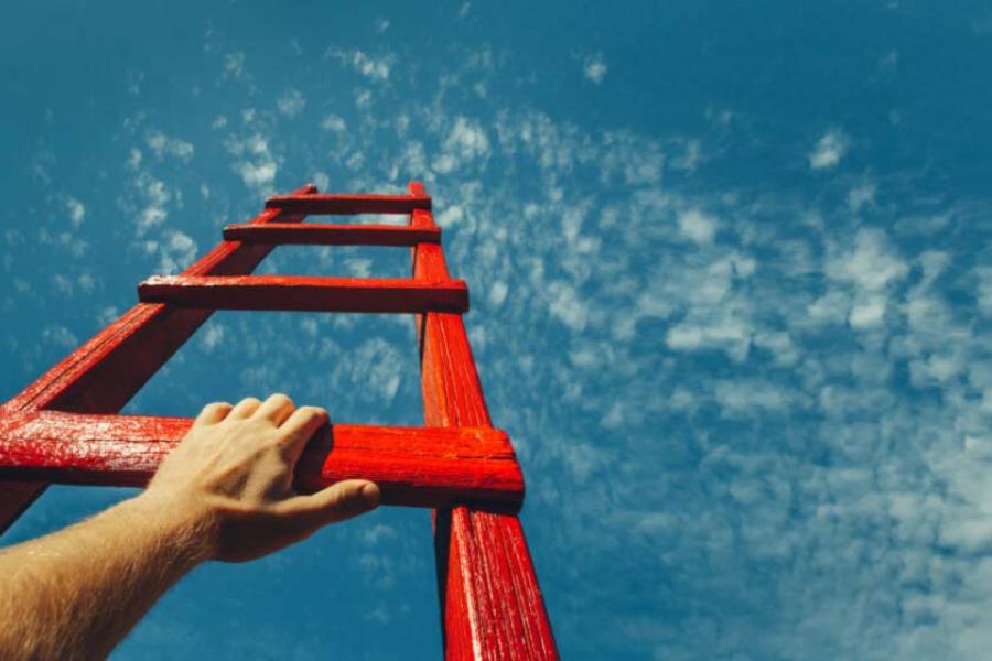 climbing a red ladder