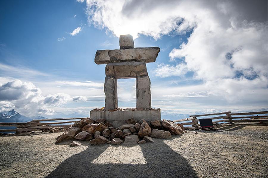 Inukshuk statue on top of Whistler Mountain, Canada