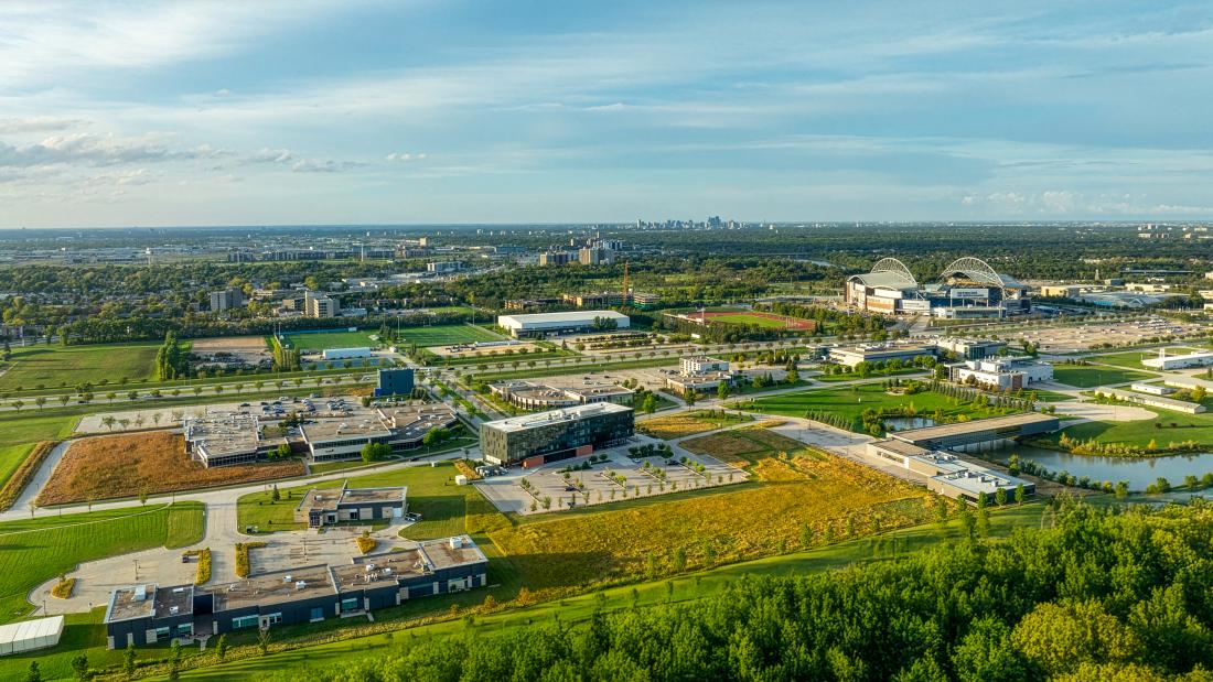 aerial view of smart park from south west looking toward stadium
