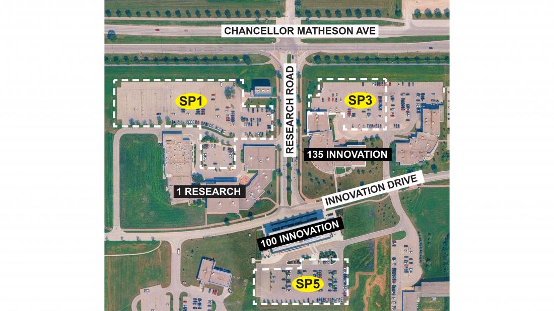 parking lots annotated in aerial shot