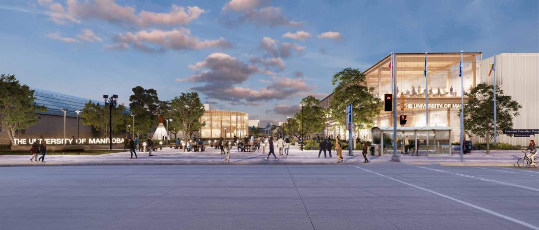 Rendering of Fort Garry campus at the intersection of Chancellor Matheson and University Crescent looking east.