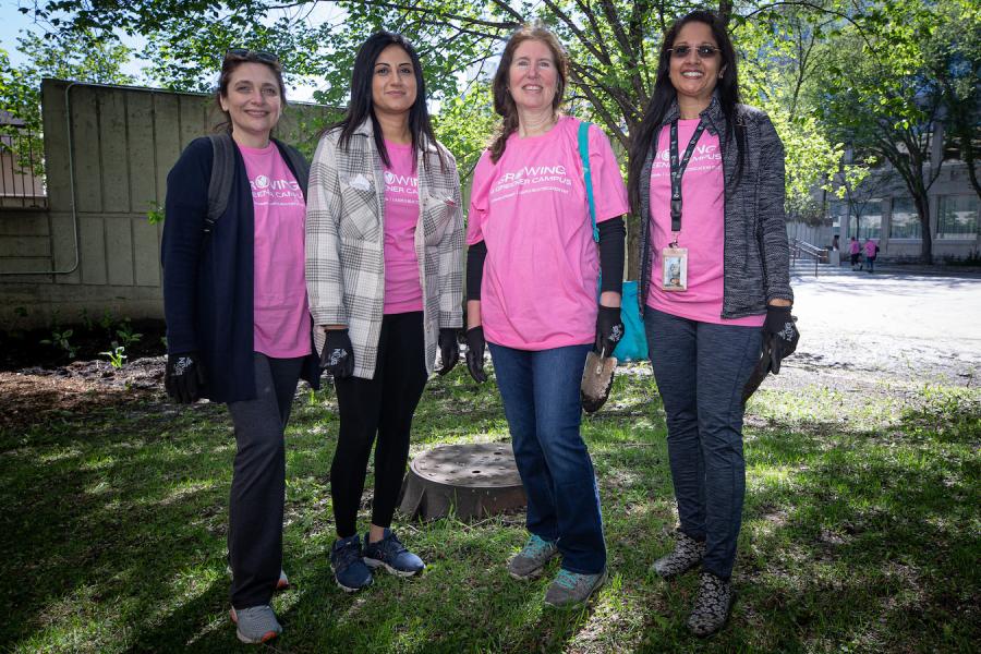 AVP-Admin Raman Dahliwal (2nd from left) and office staff in their gardening gear.