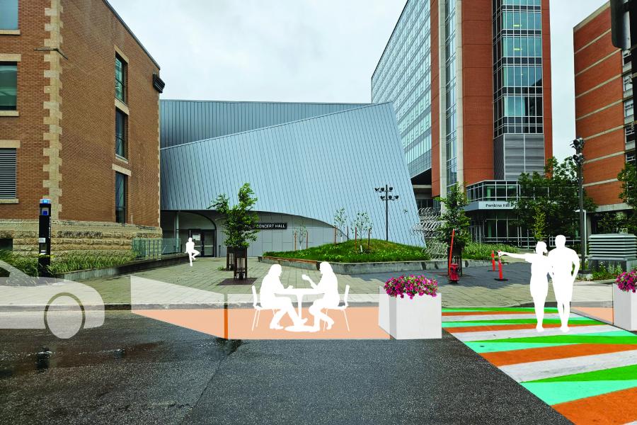 Users will be able to sit adjacent to the crosswalk along Maclean Crescent. 