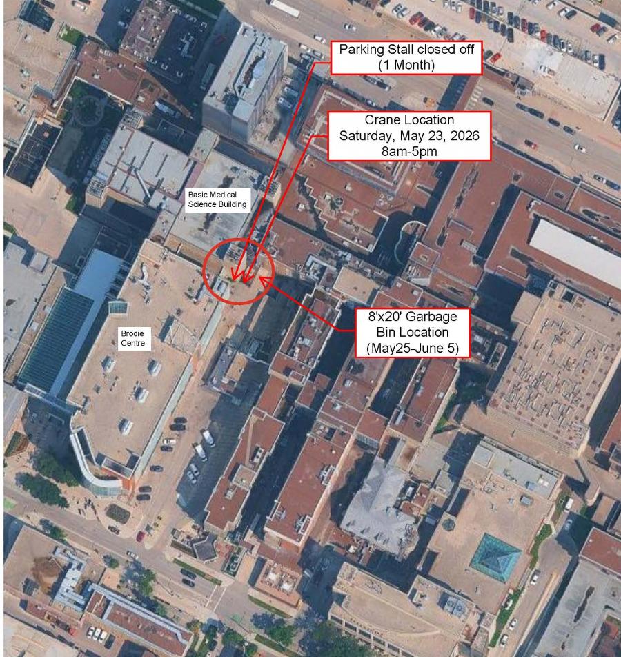 google maps image annonated with placement of construction equipment