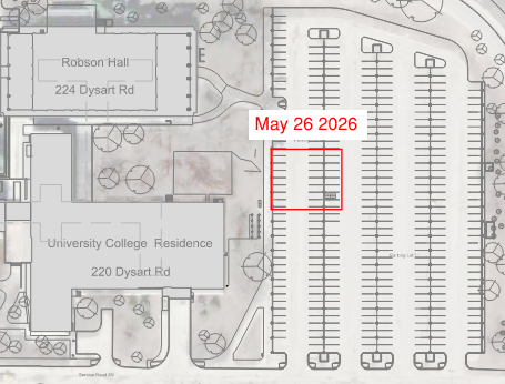 Illustration of Parking Lot where12-24 spots will be out of service for May 26