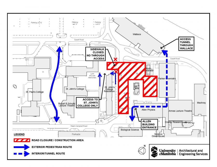 line drawn map of area annotated with constrcction closures and alt paths