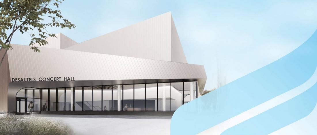 Rendering of the exterior of the new Desautels Concert Hall building.