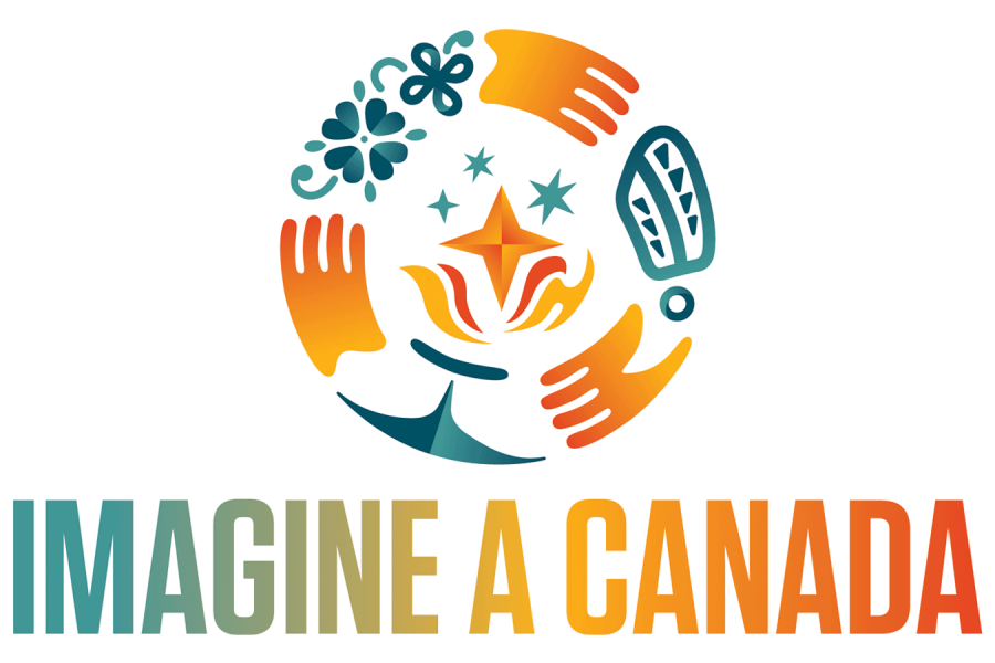 The logo for Imagine a Canada, a bright gradient orange, yellow and teal coloured graphic illustration.