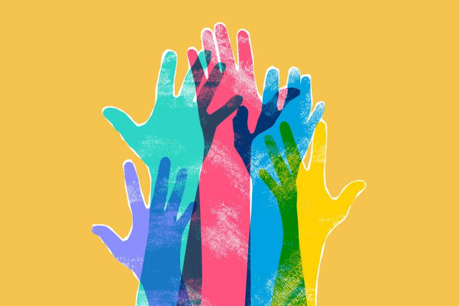 Hands raised in advocacy for human rights.