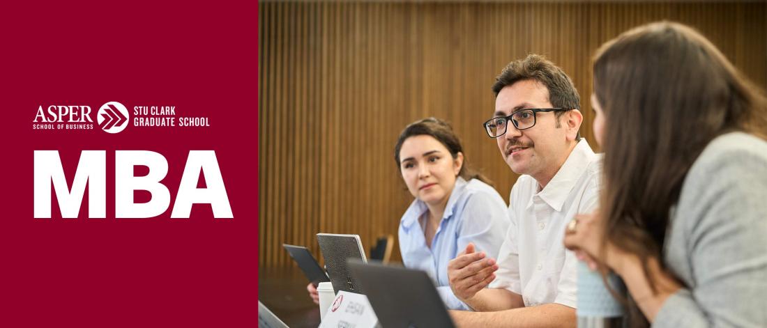MBA Banner with a group of seated students talking