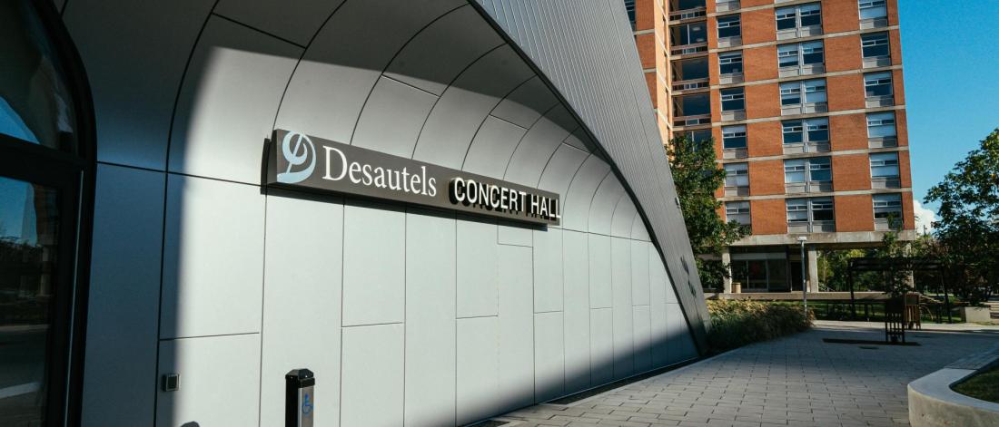 Exterior of concert hall building.