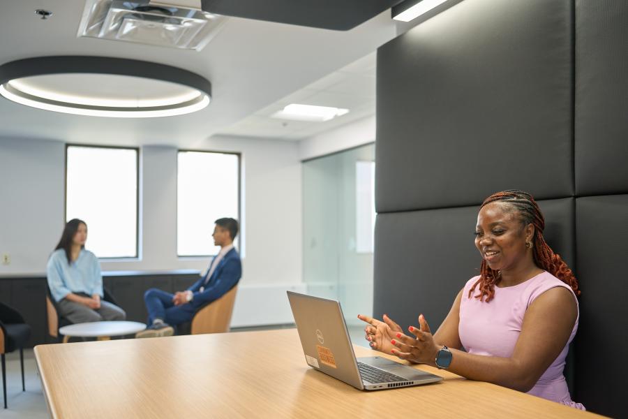 Students working in study area.