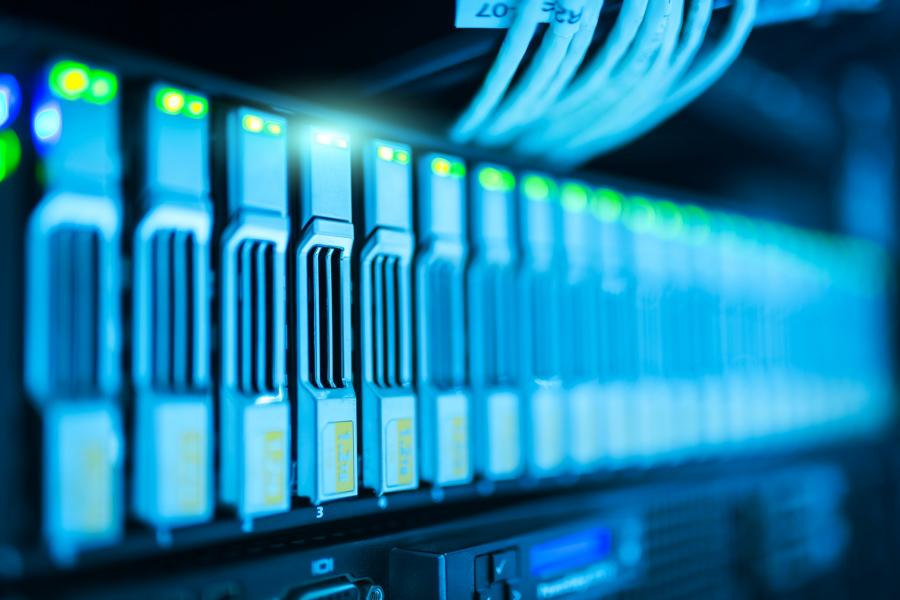 Very close-up image of brightly lit computer parts.