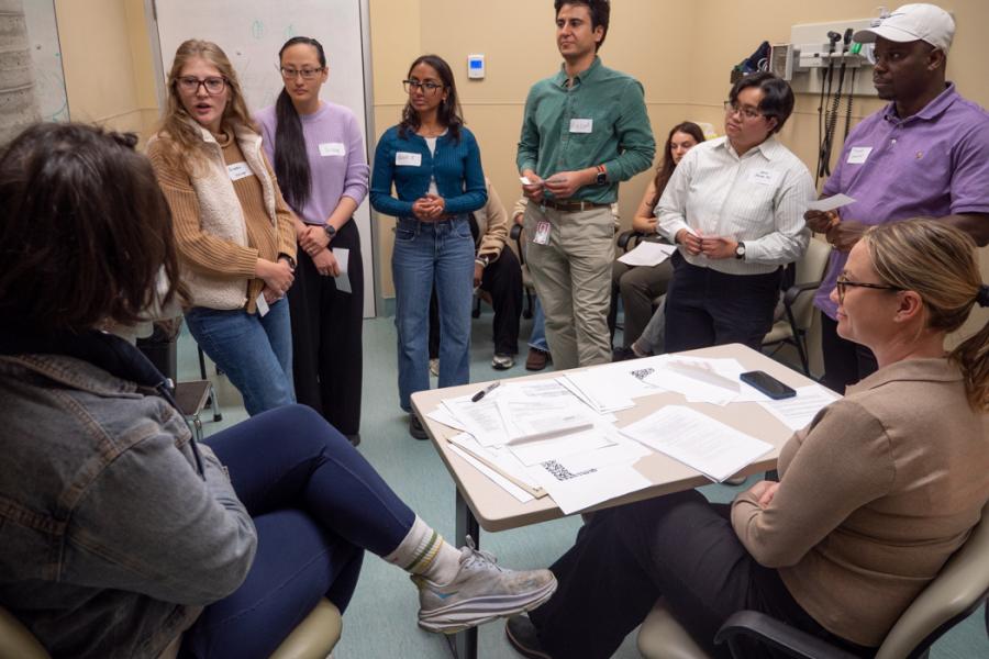Students conversing during an interprofessional session