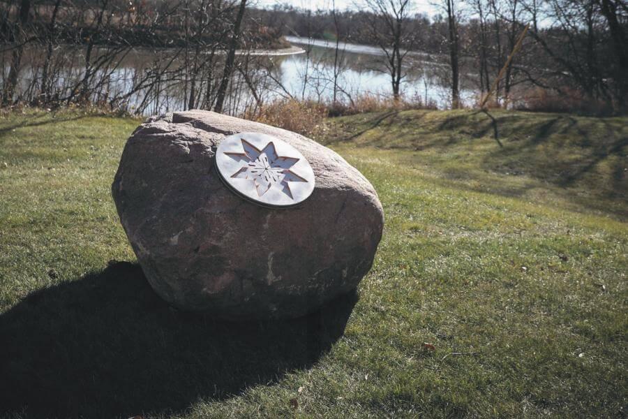 Indigenous wayfinding rock by Red River.