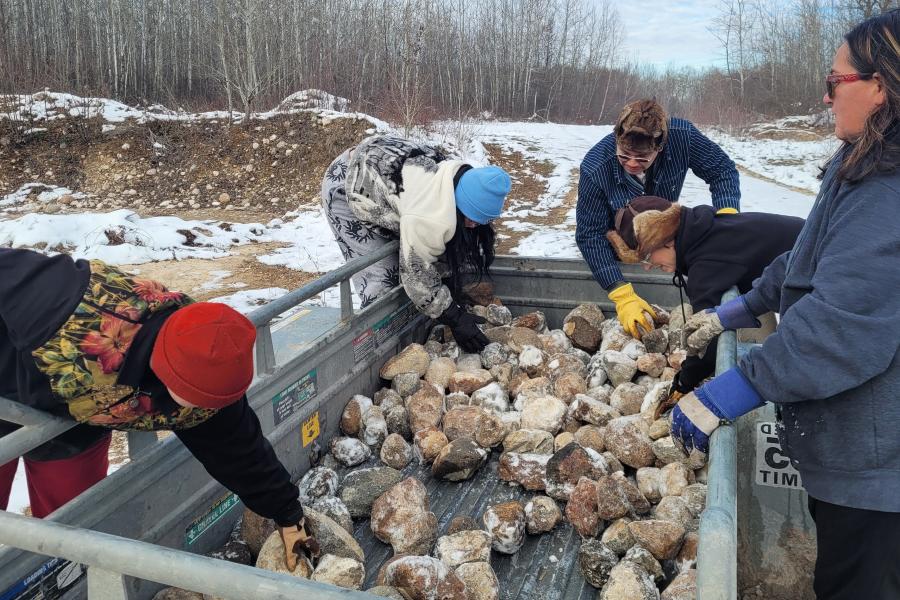 Indigenous Students collect Grandparents (rocks)