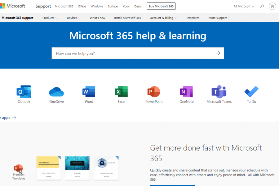 Microsoft 365 help and training site.