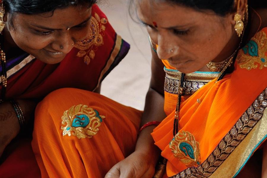 Women in bright saris.
