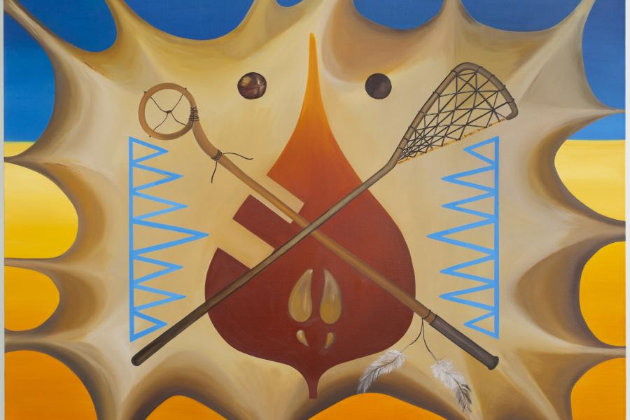 Indigenous art picturing lacrosse net