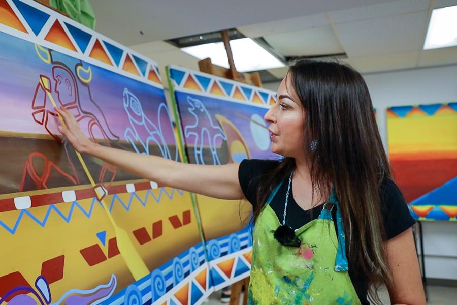 Kristin Flattery, Indigenous artist explaining her artistic process