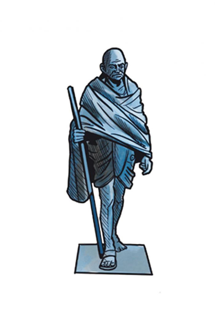 an illustration of Mahatma Gandhi's statue
