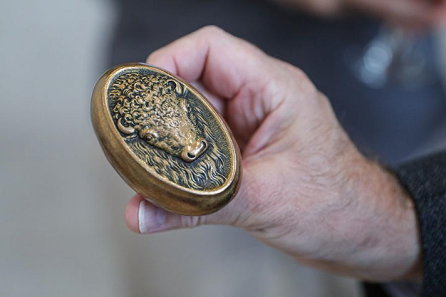 Brass door knob from the Law Courts Building found in Time Capsule. Photo by Mike Latschislaw.