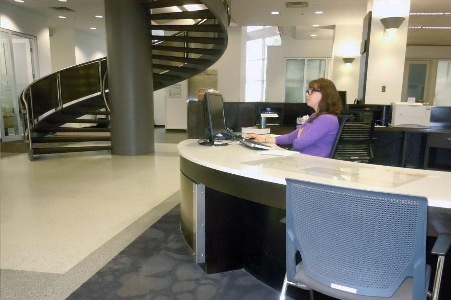 NJM main floor service desk.