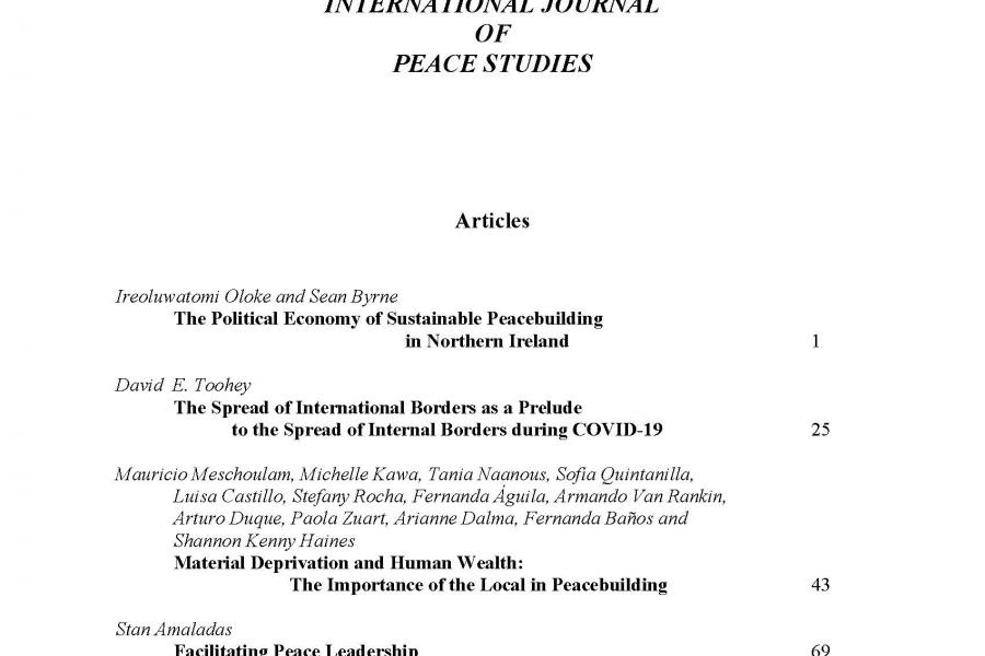 The cover of the International Journal of Peace Studies, volume 26, no. 2 (2021) which shows the article titles and index for the issue.