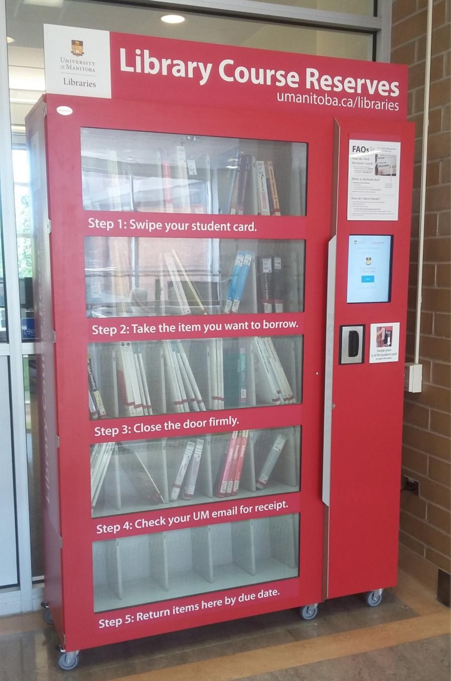 Library self-serve reserves kiosk.
