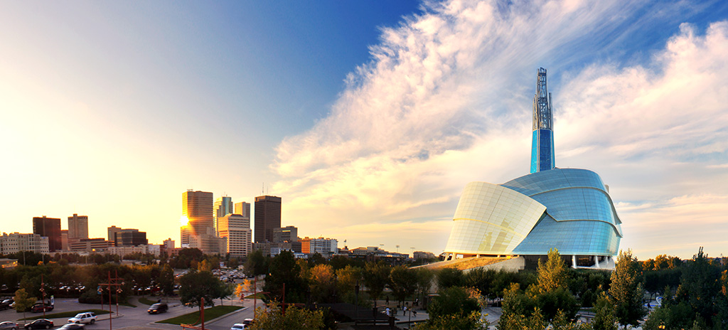 Aerial view of sunlit Winnipeg.