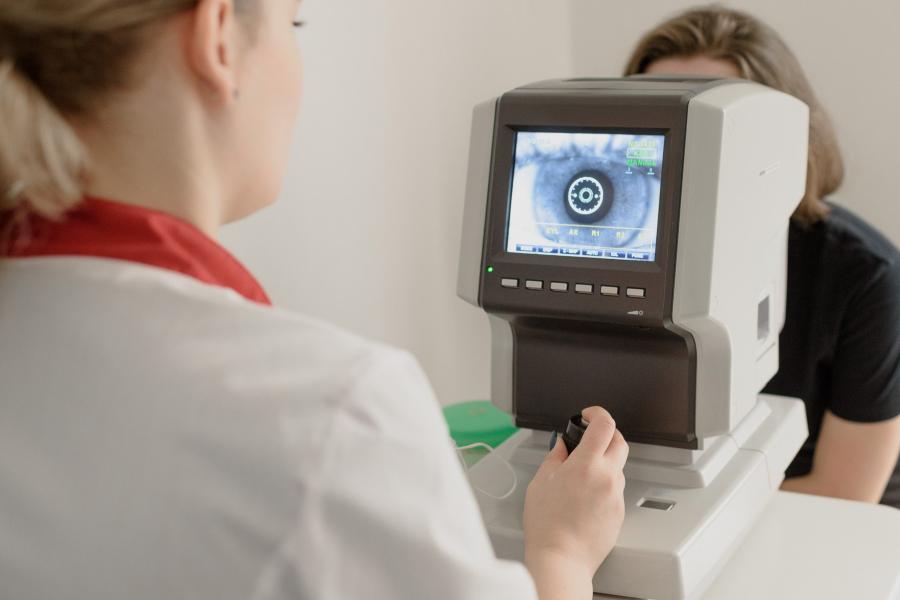 Patient undergoing an eye exam.