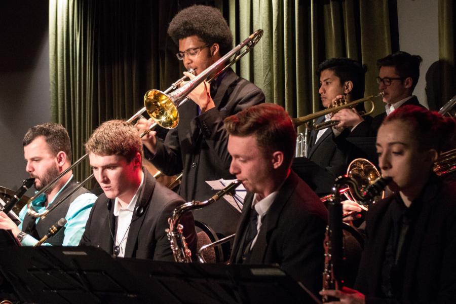 A jazz orchestra ensemble performance.