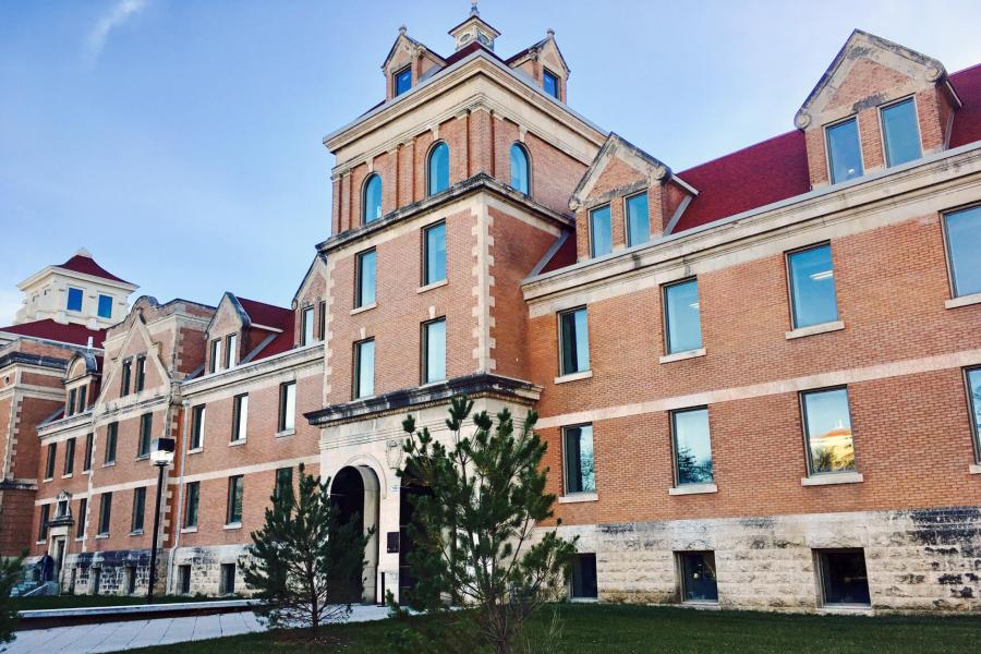 An exterior view of the Tache Arts Project building at the University of Manitoba Fort Garry campus. 