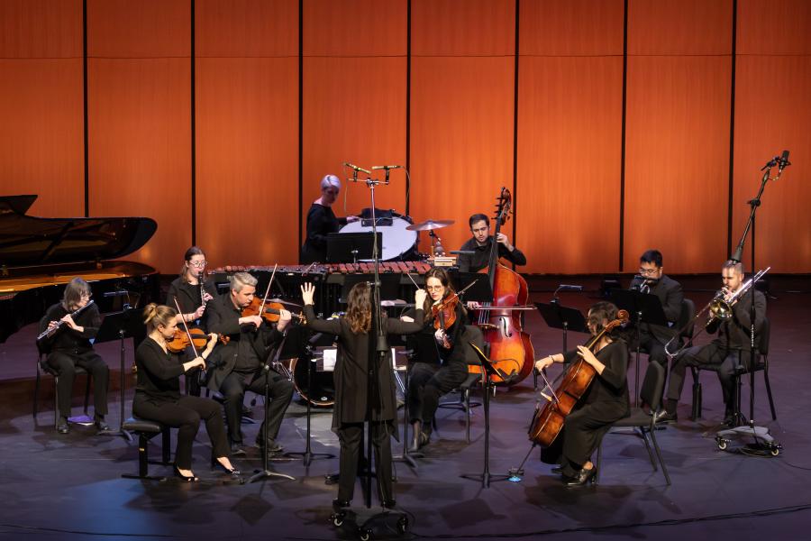 Conductor leads an ensemble performance