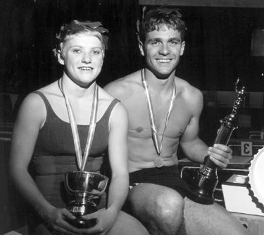 Divers Beverley Boys and Larry Folinsbee at Pan Am trials, July 3, 1967
