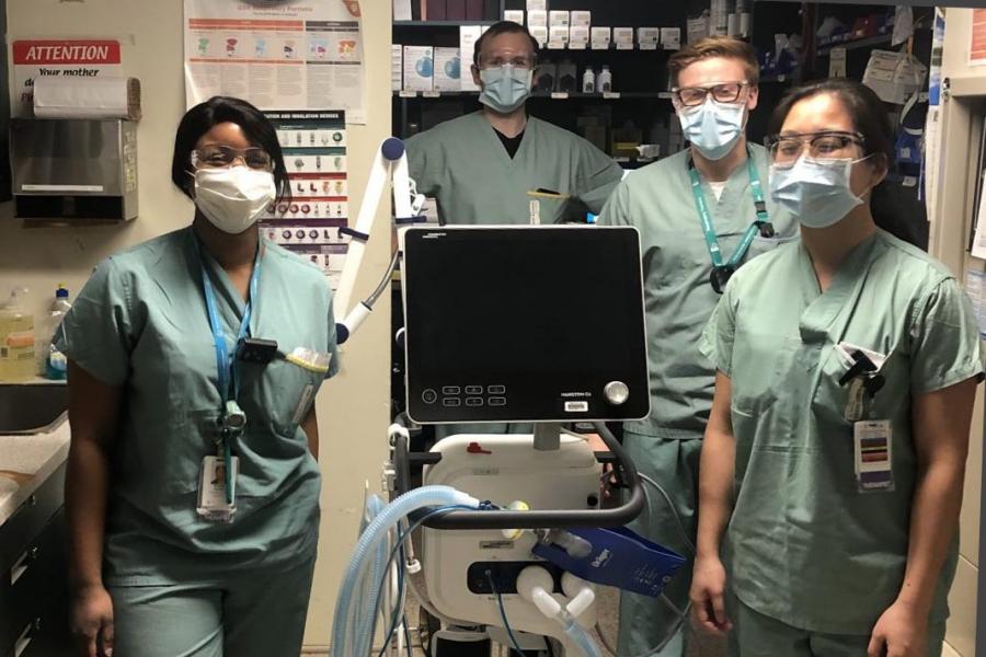 Respiratory therapists in protective equipment