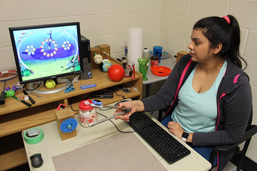 Student playing a video game.