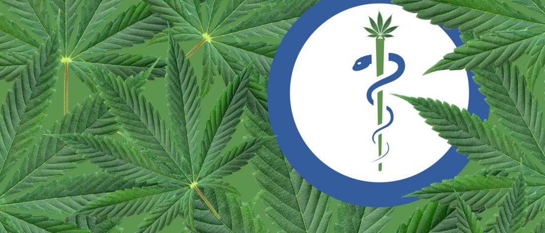 illustration of marijuana leaves overlapping and medical symbol