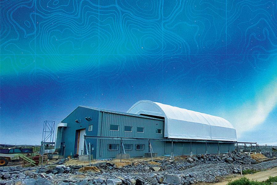 The Churchill Marine Observatory beneath a bright sky.