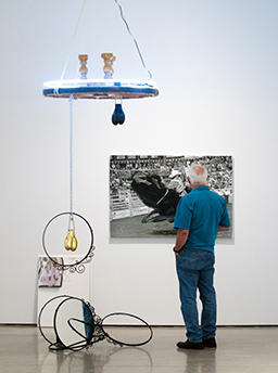 Mark Neufeld - Performance With Two Sculptures, installation view (with The Creep, 2013), SAAG, 2013 (Photo by Rod Leland)
