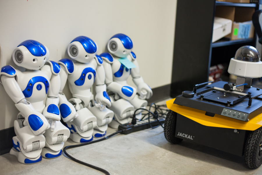 Robots on display in lab on floor
