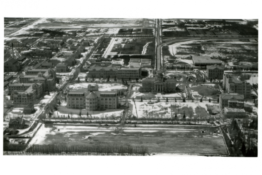aerial shot of the old campus
