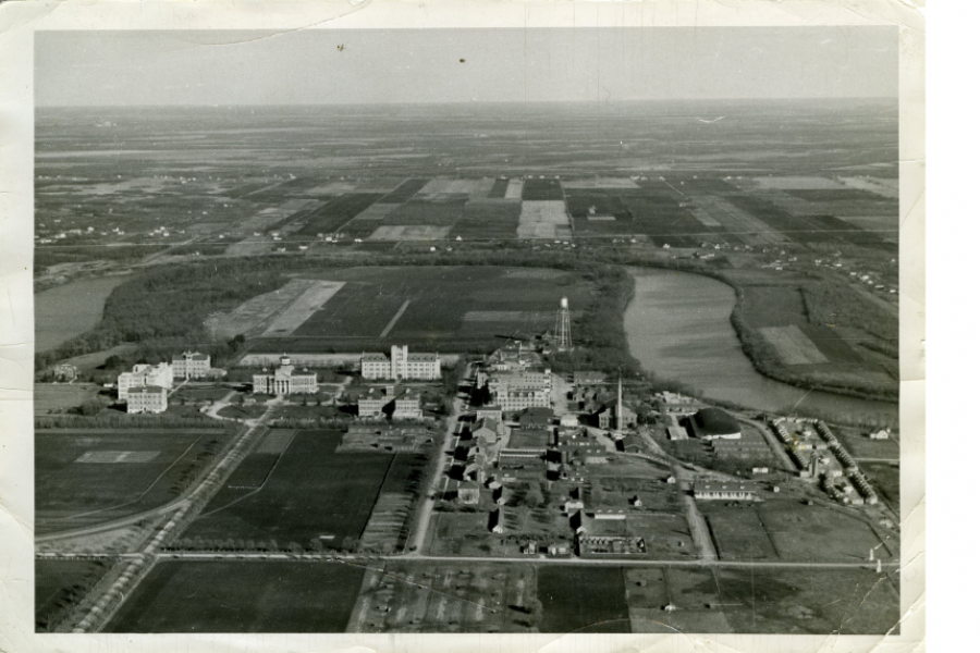 aerial shot of the old campus side