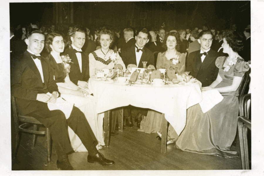 a group of friends during the grad dinner