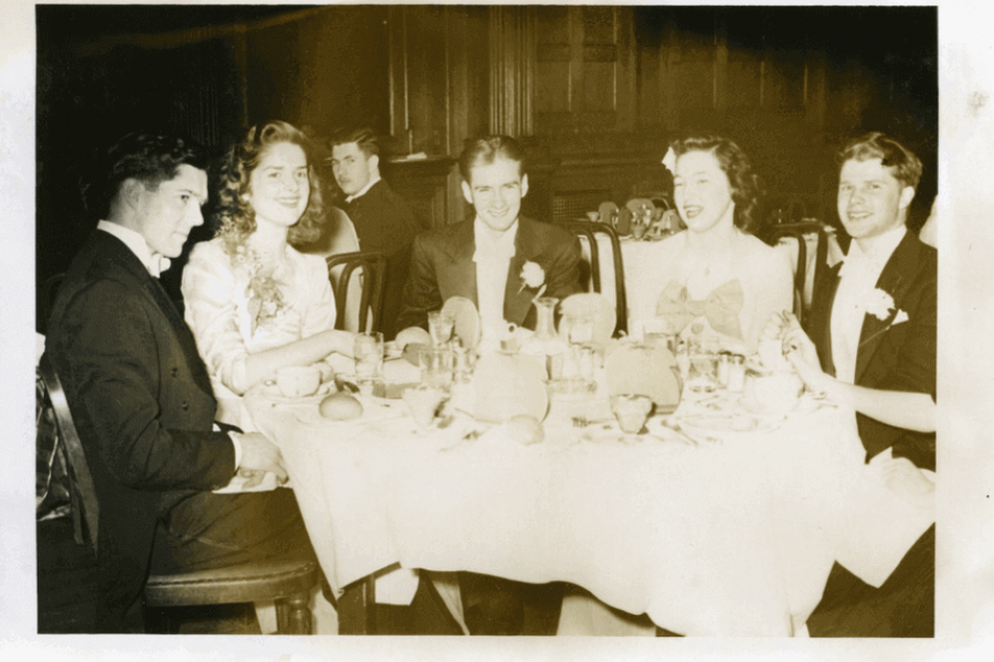 a group of friends during the grad dinner