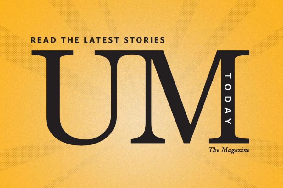 UM Today text written in large on a yellow background with the words "Read the latest stories" above it in smaller font.
