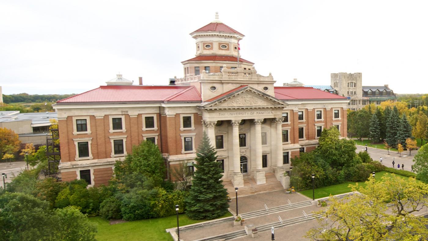 A shot of UM's administration building on a overcast day.